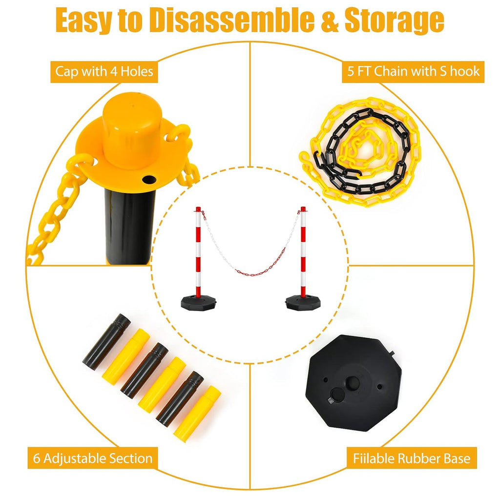 Yellow & Black Delineator Post with Fillable Base and 5FT Chains (2 Pack) Q308853