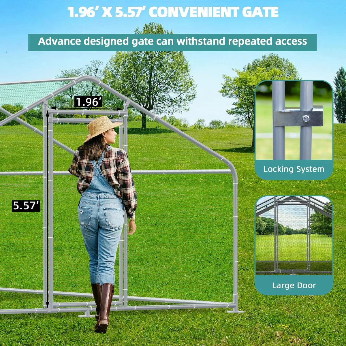 Large Metal Chicken Coop Run with Waterproof Anti-UV Cover B47976