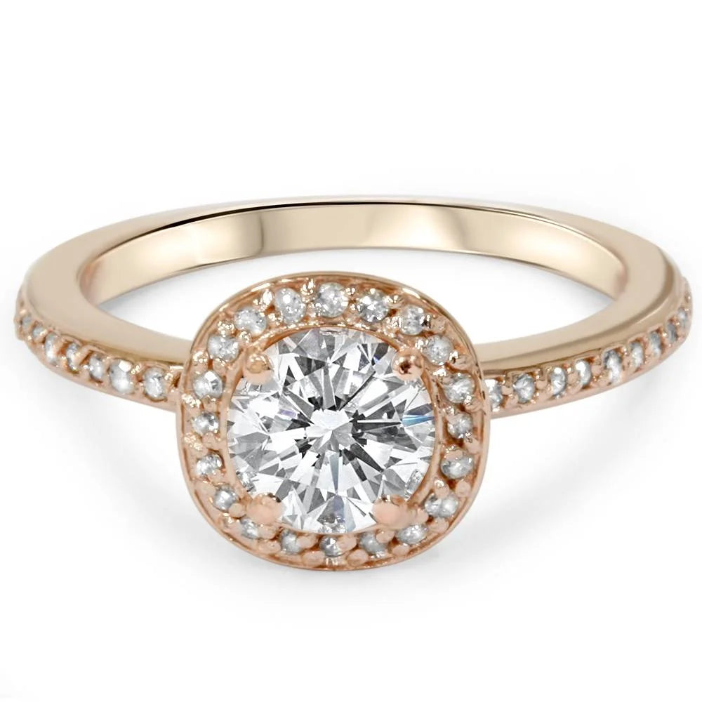 1ct Cushion Halo Diamond Engagement Ring 14K Rose Gold M862